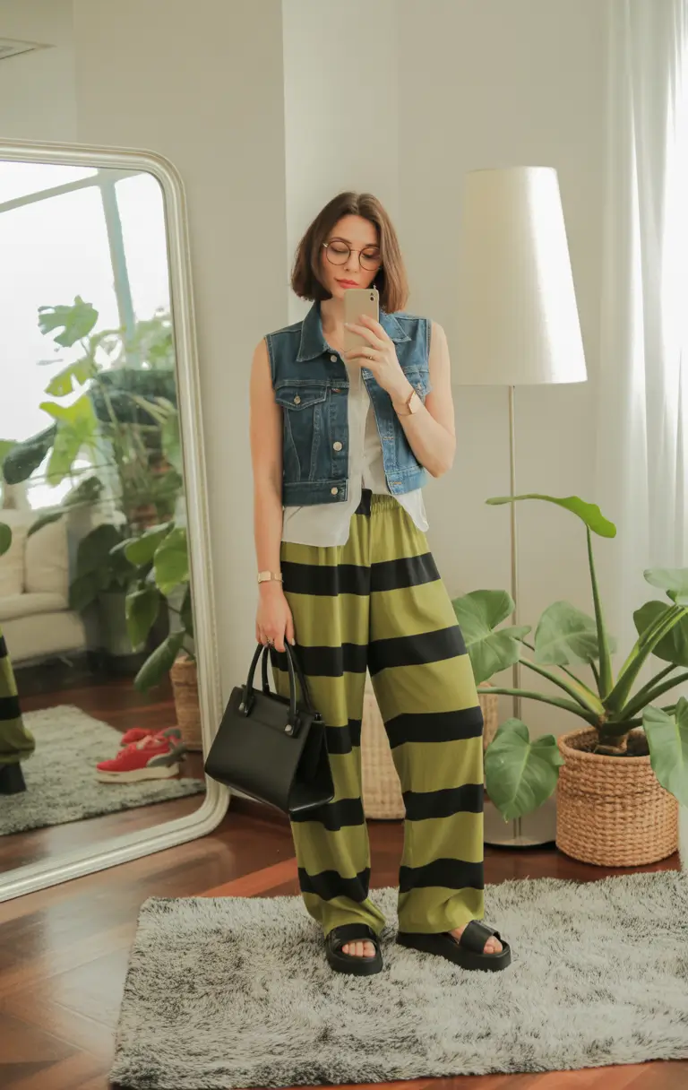 trendy outfits 2026 stripes denim downtown cool