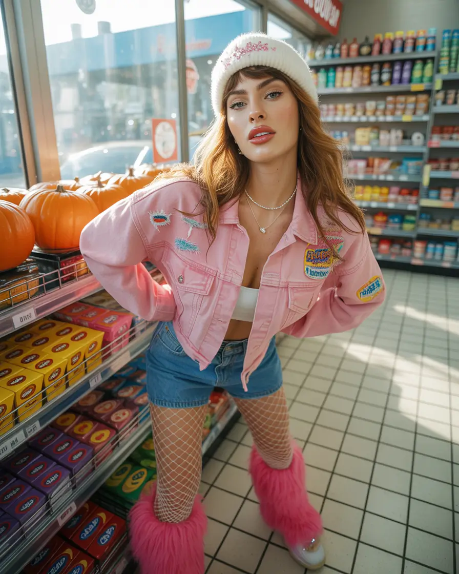 y2k outfits Pink Fluff Gas Station Pop Icon