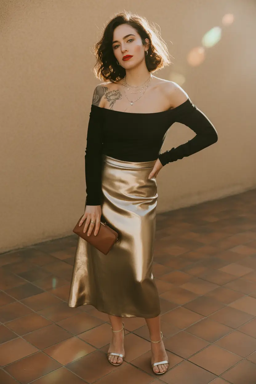 wedding guest outfits black and gold evening edge