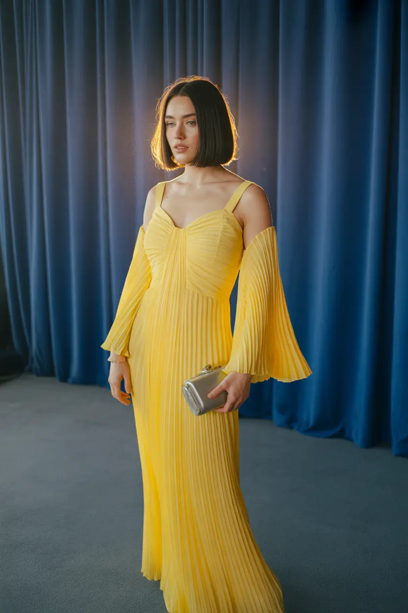 wedding guest outfits golden pleats of soft sunshine