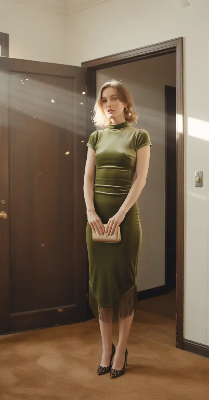 wedding guest outfits olive velvet vintage evening mood