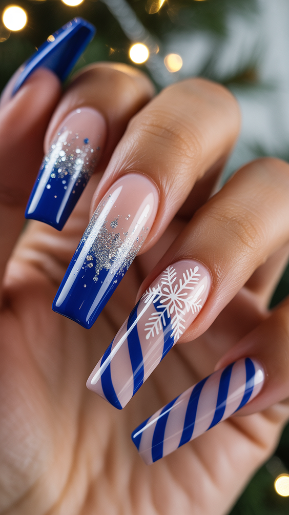 acrylic nail designs 2026 blue square glitter