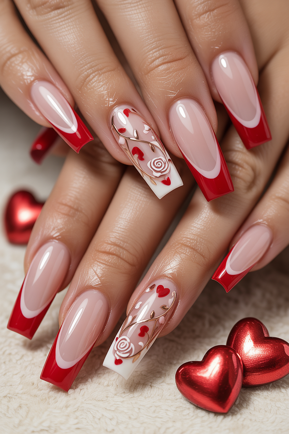acrylic nail designs 2026 red coffin hearts
