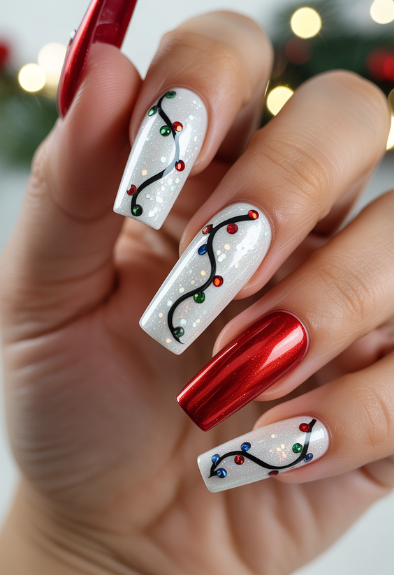 acrylic nail designs 2026 white festive details
