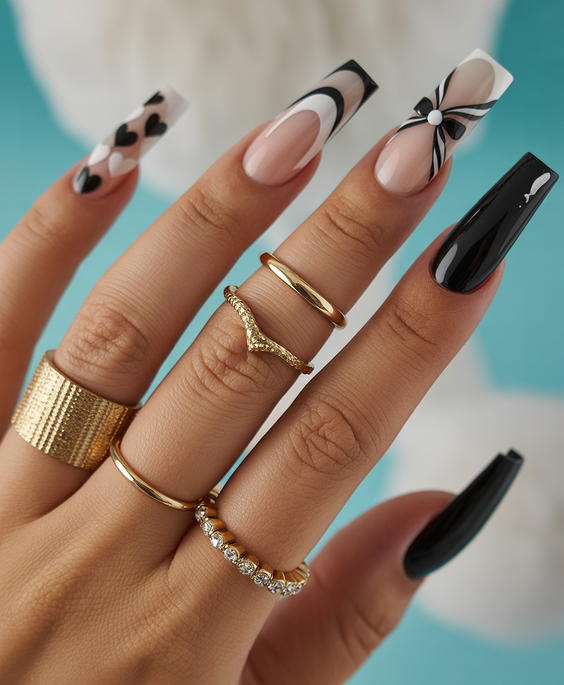 acrylic nail designs 2026 black white square