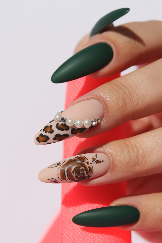 acrylic nail designs 2026 matte green almond