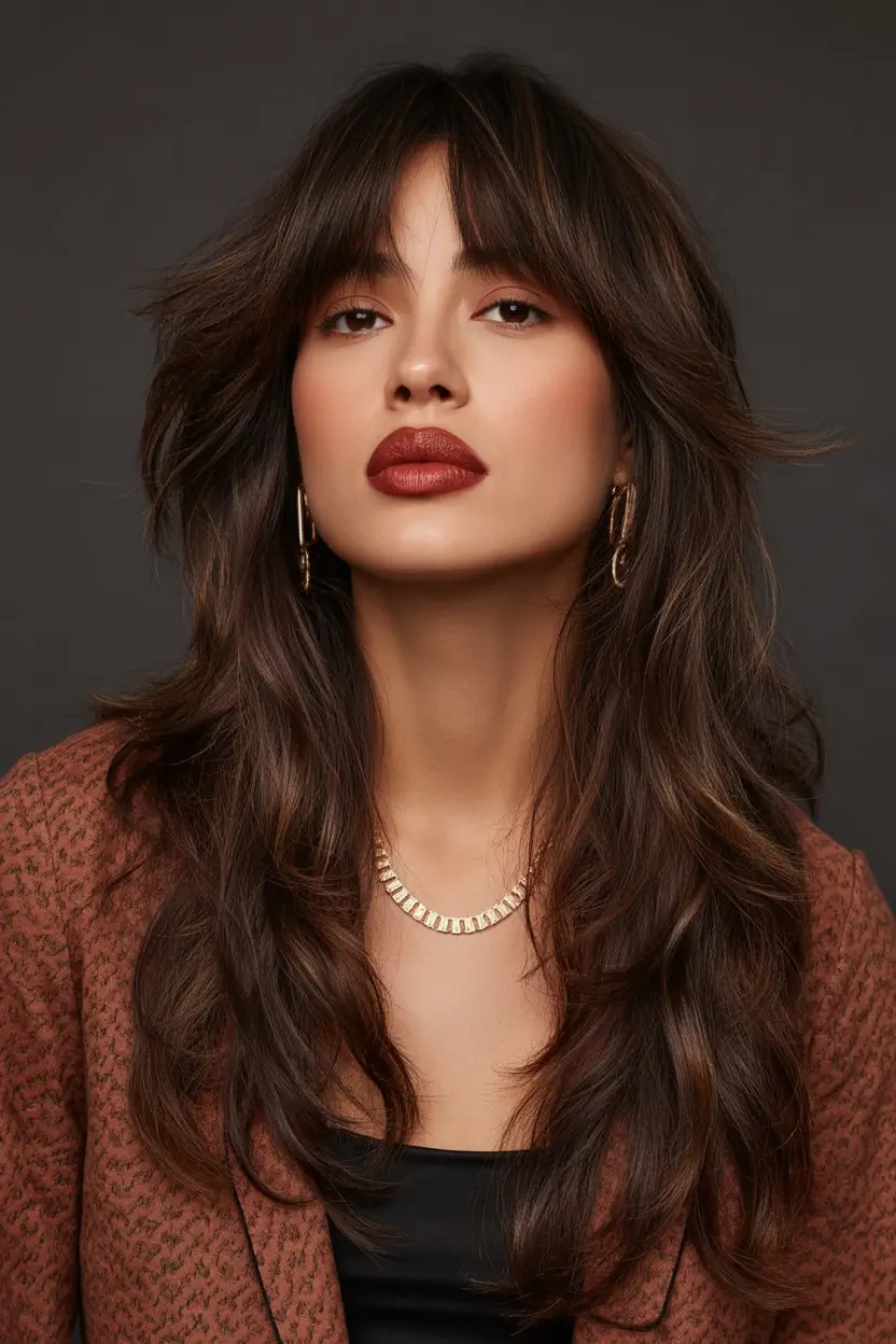 Best haircuts for long hair 2026 Layered Chic With Soft Curtain Movement