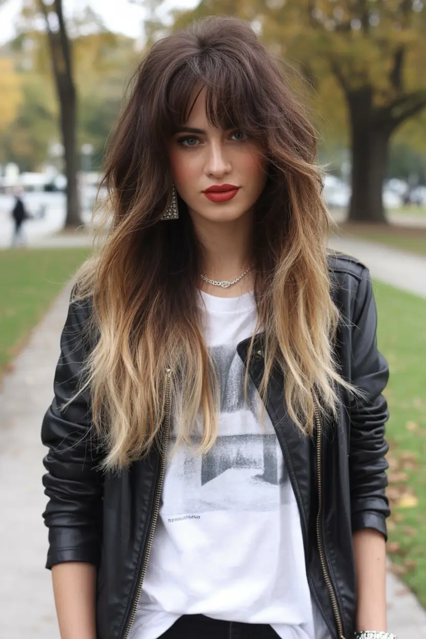 Best haircuts for long hair 2026 Long Shaggy Ombre With Lived-In Fringe