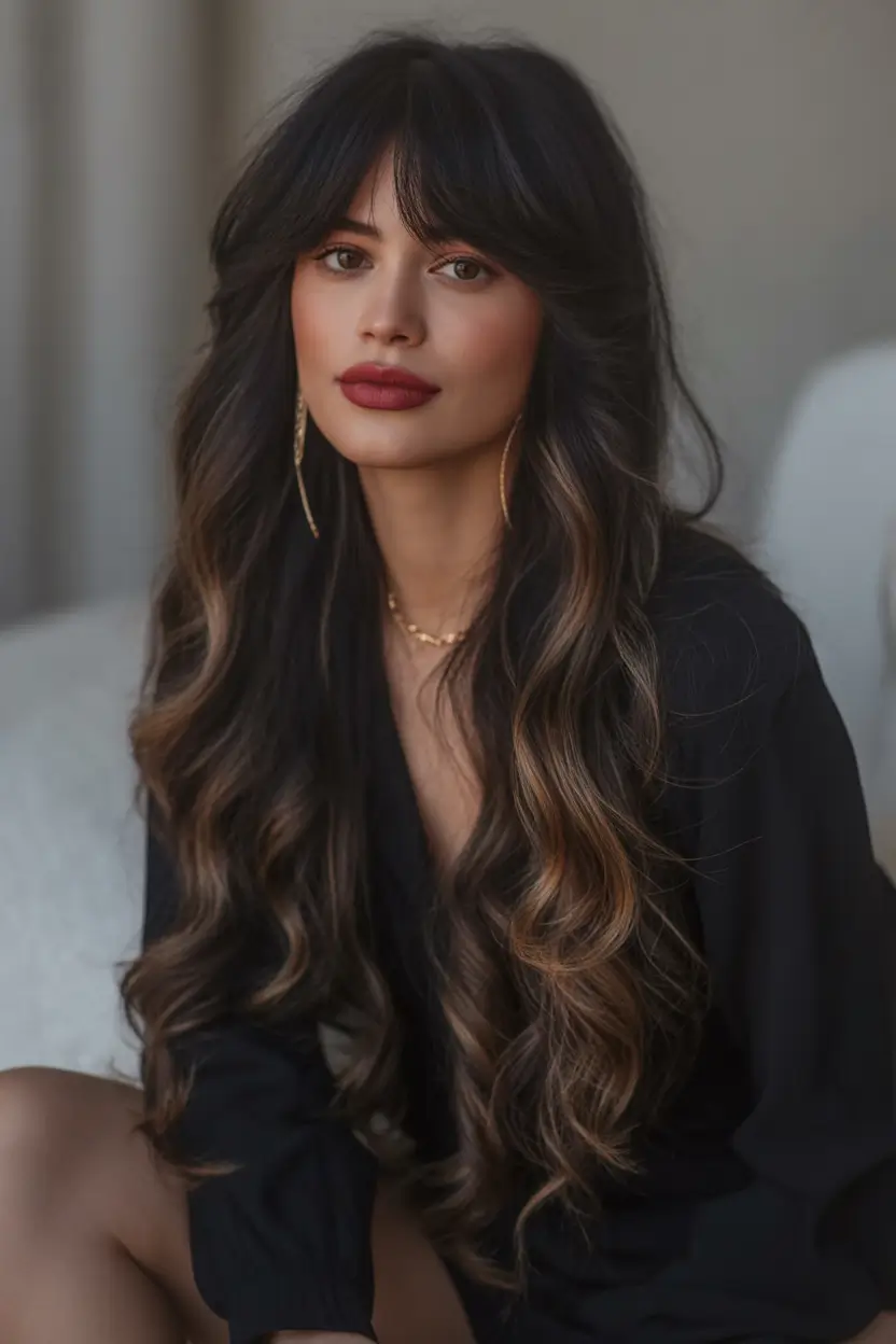 Best haircuts for long hair 2026 Long Romantic Waves With Curtain Bangs