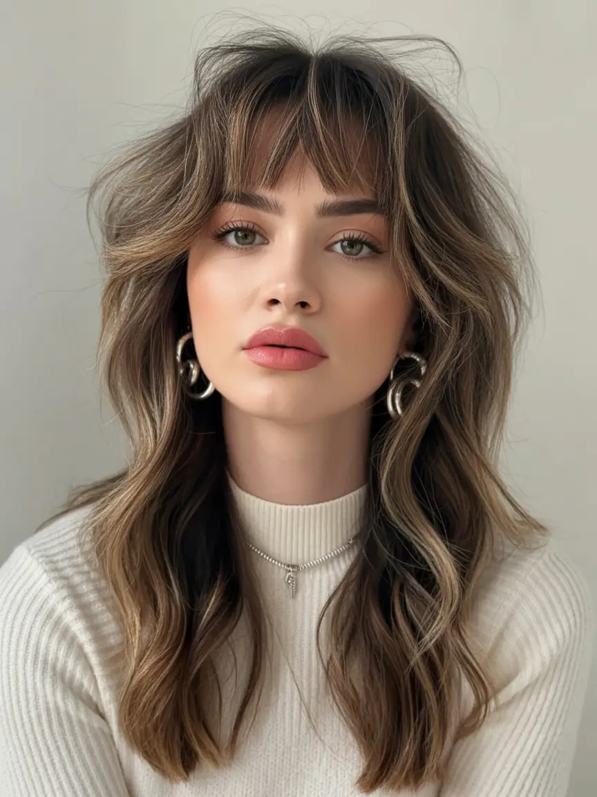 Best haircuts for long hair 2026 Soft Wavy Layers With Airy Curtain Bangs
