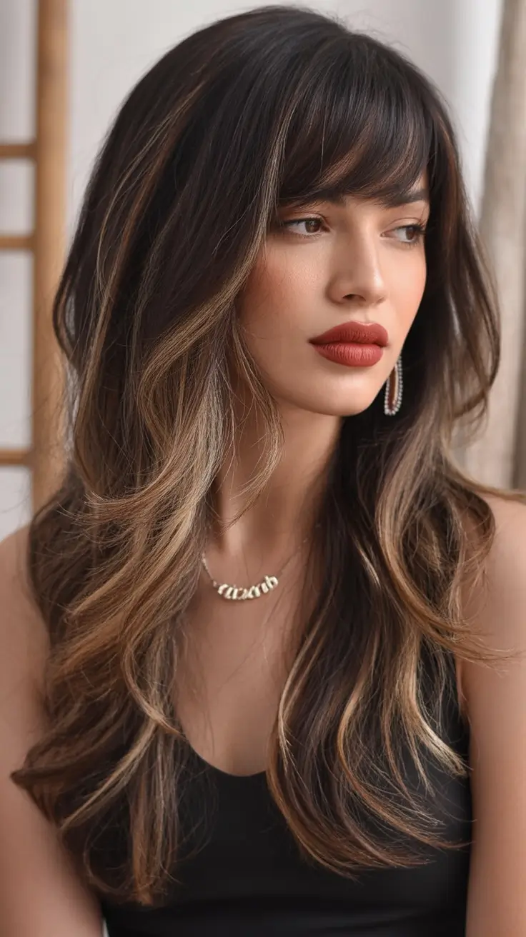Best haircuts for long hair 2026 Rich Layered Length With Full Soft Fringe