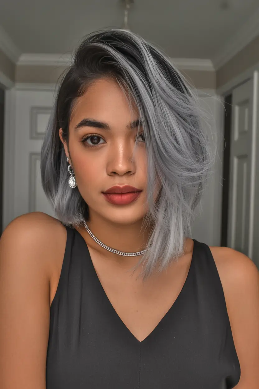 best haircuts for medium hair 2026 Cool Graphite Sweep