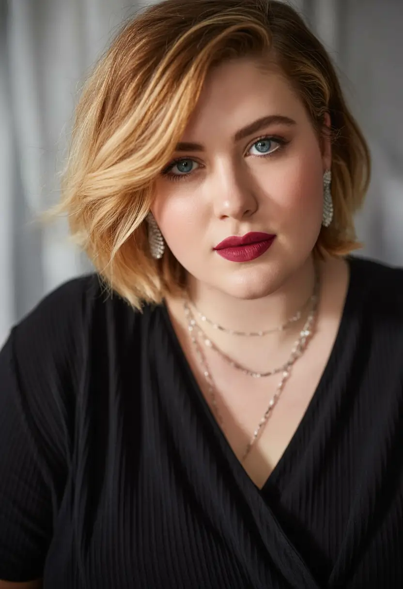 best haircuts for plus size women 2026 deep side part bob with soft sweep