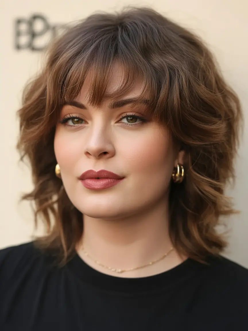 best haircuts for plus size women 2026 soft modern shag with wispy contour bangs