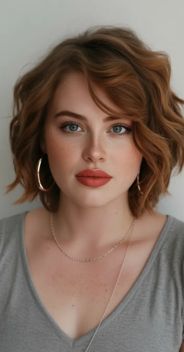 best haircuts for plus size women 2026 airy tousled bob with light ginger tones