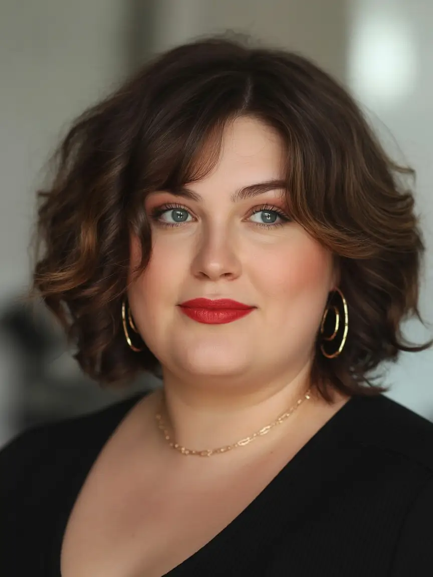 best haircuts for plus size women 2026 soft curled bob with light center volume