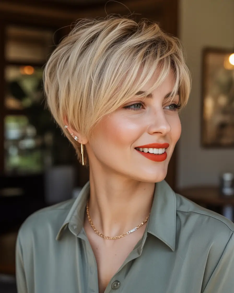 haircuts for thin fine hair Classic Short Blonde Pixie With Layered Texture