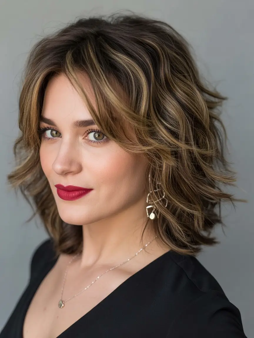 haircuts for thin fine hair Dimensional Wavy Medium Cut With Highlights