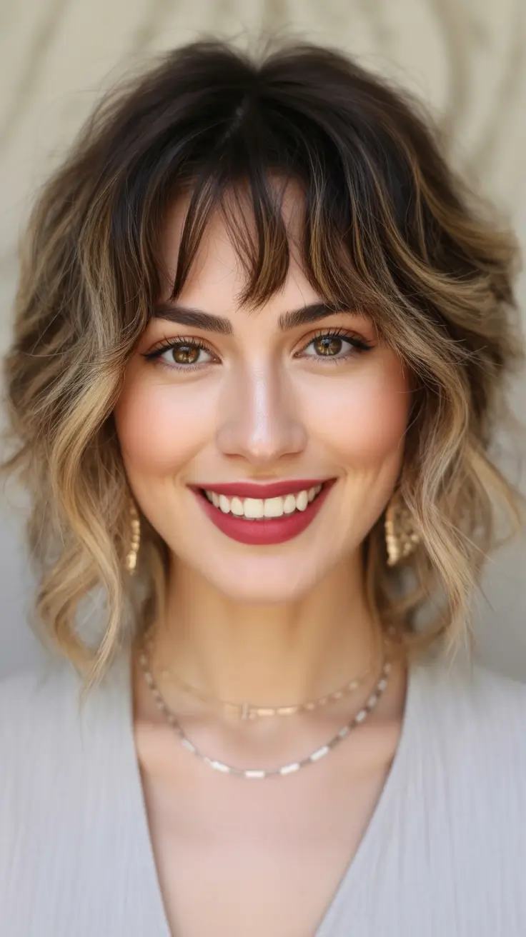 haircuts for thin fine hair Curly Medium Bob With Soft Shag Fringe
