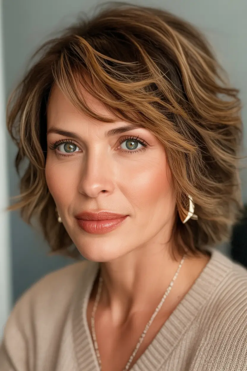 haircuts for thin fine hair Layered Brunette Shag With Airy Fringe Detailing