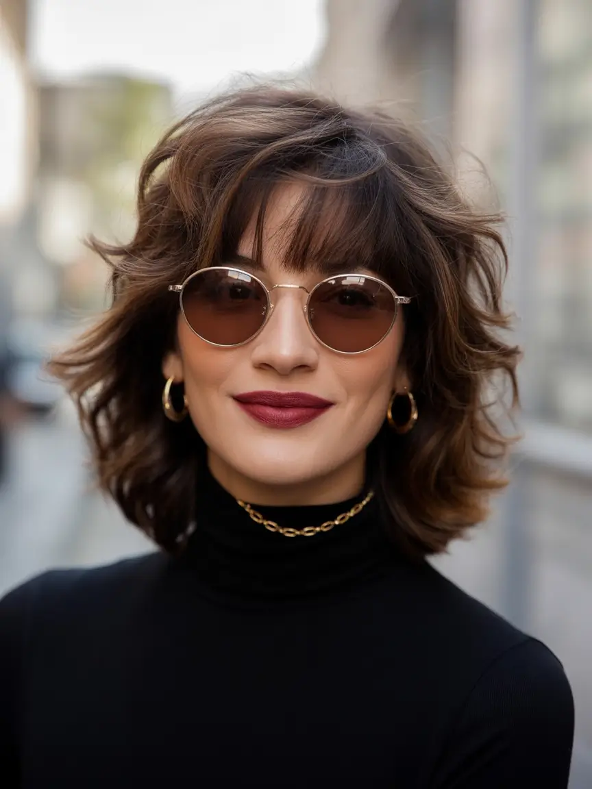 Best haircuts for wavy hair 2026 Soft Layered Wavy Bob With Curtain Fringe
