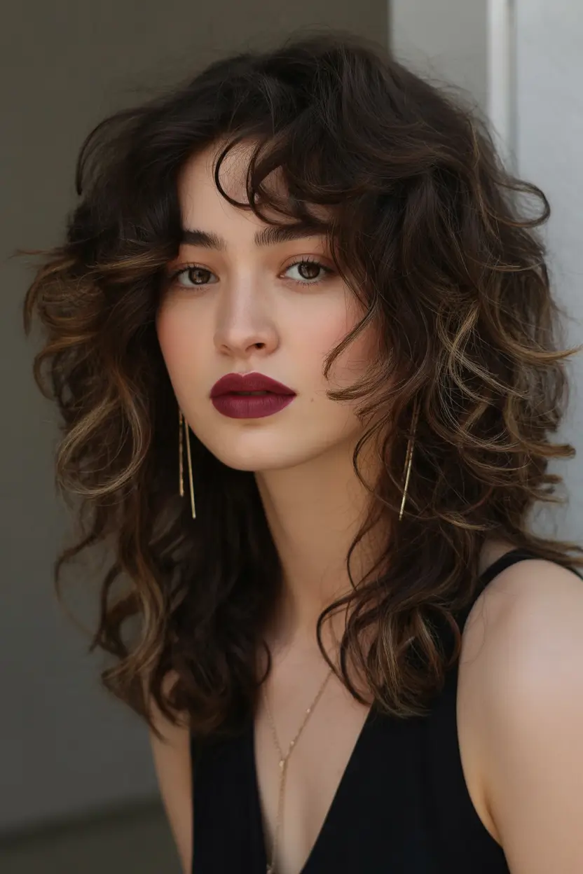 Best haircuts for wavy hair 2026 Soft Boho Layers With Windswept Fringe