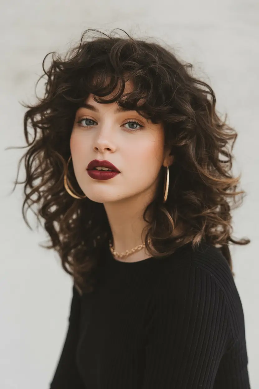 Best haircuts for wavy hair 2026 Curly Mid Length Shag With Volume Fringe