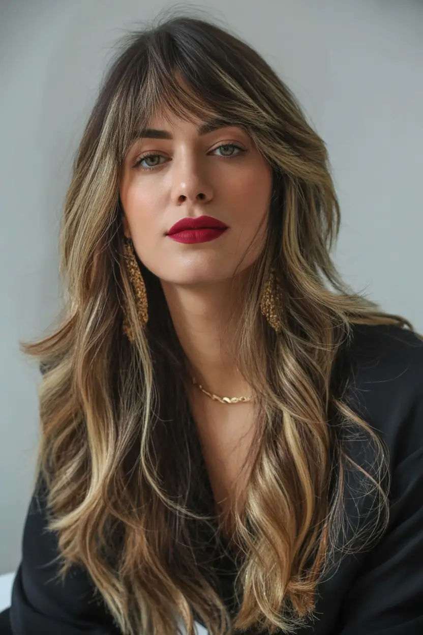 Best haircuts for wavy hair 2026 Long Soft Waves With Blended Curtain Fringe