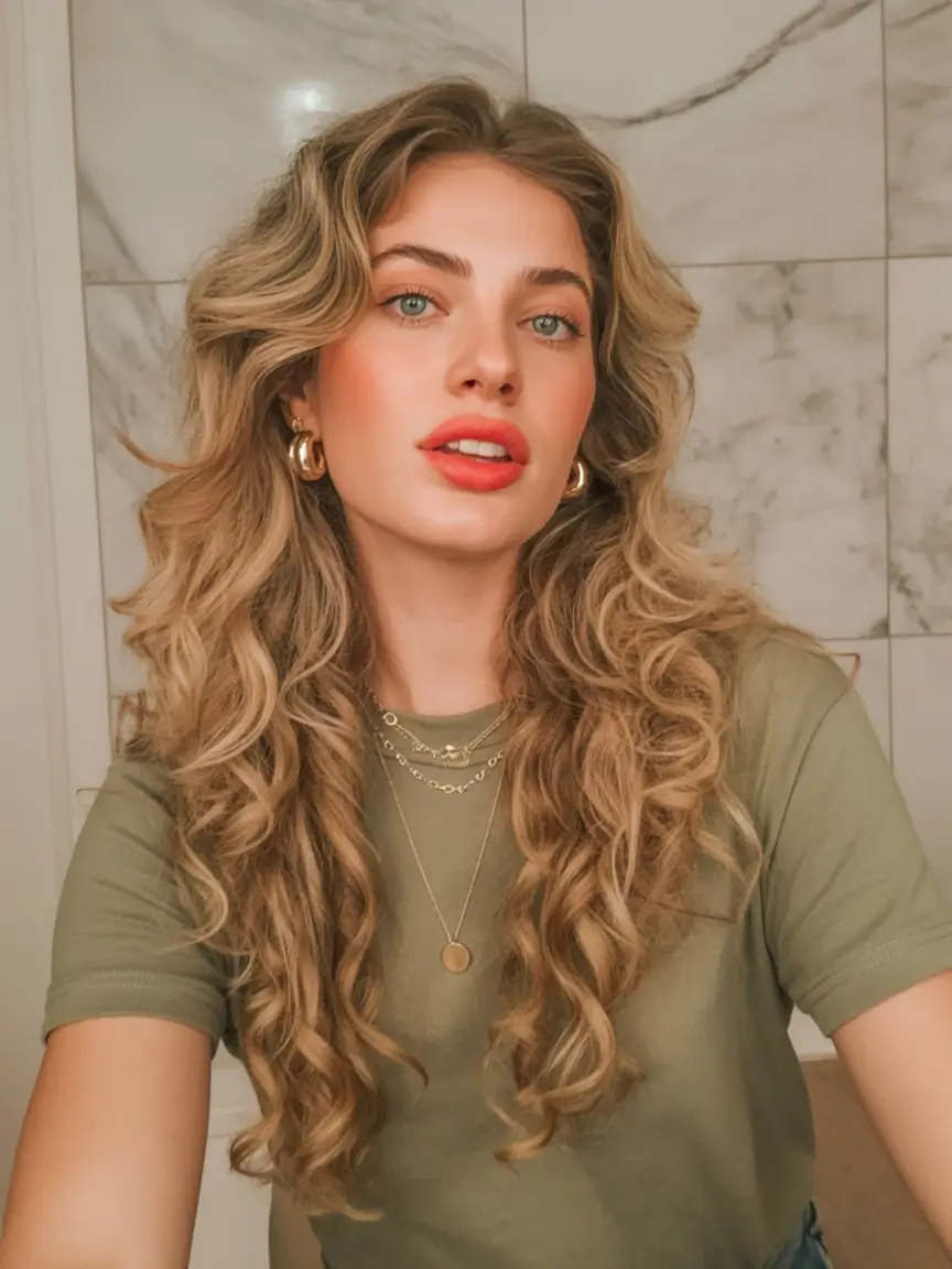 Best haircuts for wavy hair 2026 Long Golden Waves With Soft Contour Layers