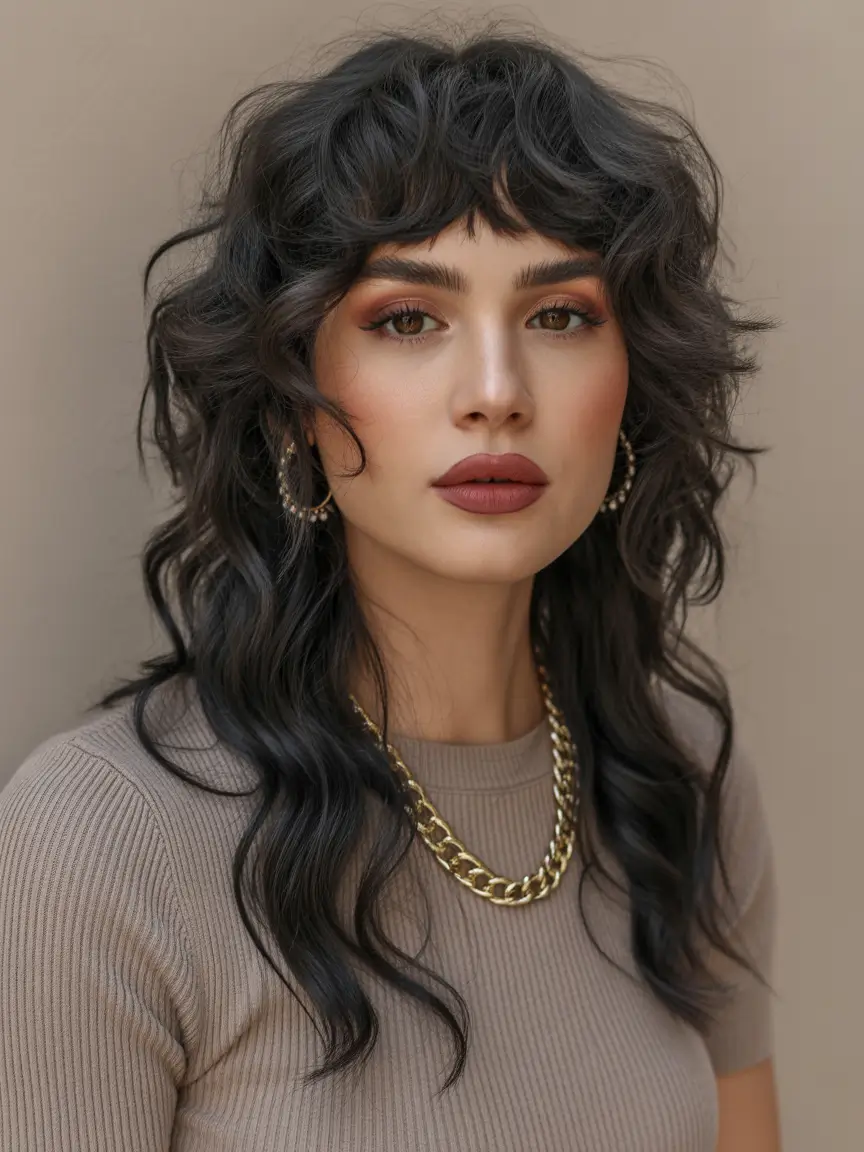 Best haircuts for wavy hair 2026 Modern Wavy Shag With Textured Fringe