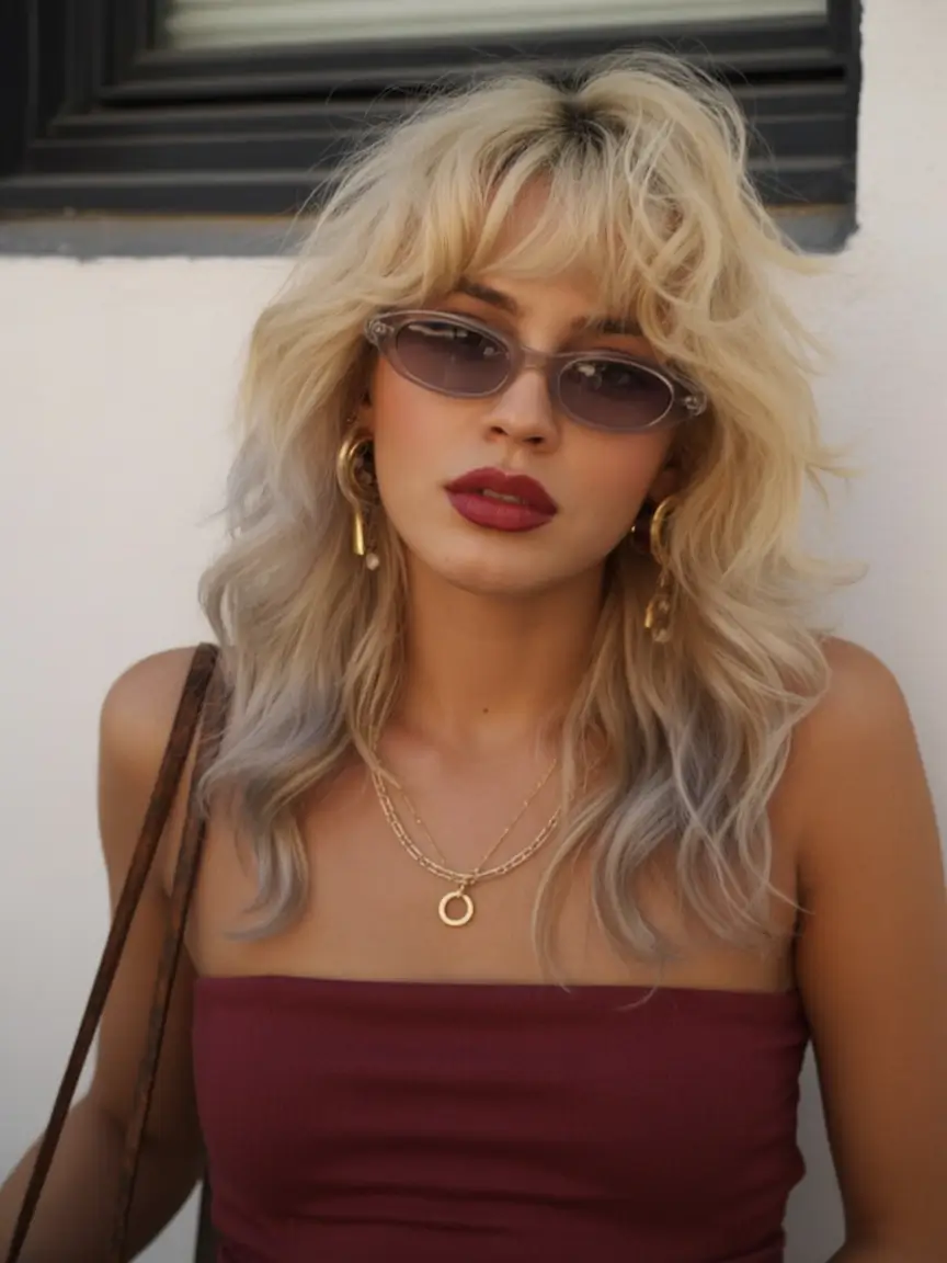 Best haircuts for wavy hair 2026 Blonde Layered Mid Length Shag With Breezy Bangs