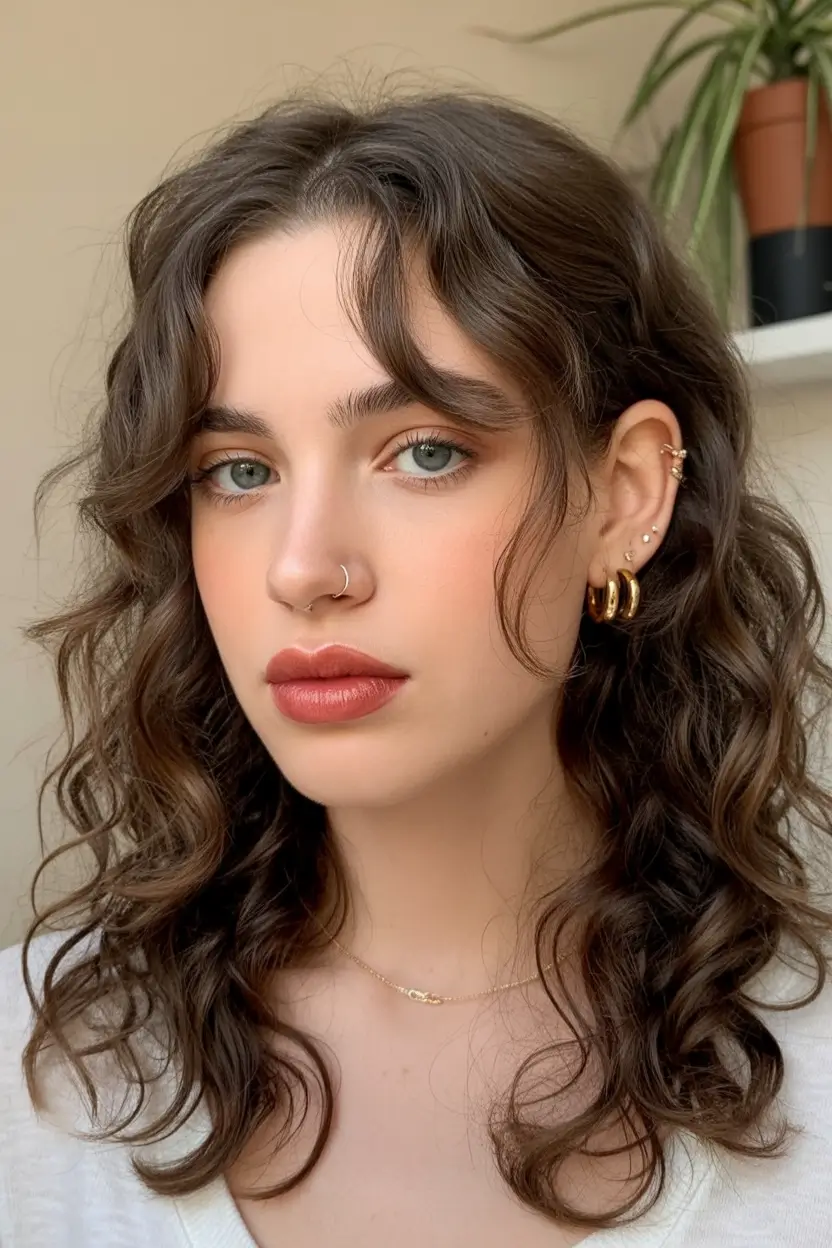 Best haircuts for wavy hair 2026 Natural Mid Length Waves With Delicate S Curve Fringe