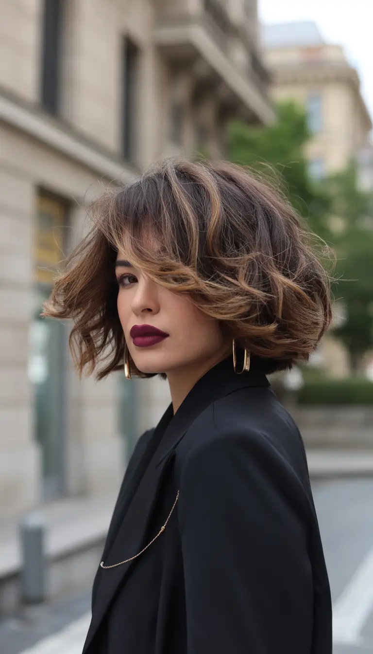 Best haircuts for wavy hair 2026 Layered Wavy Lob With Bold Volume