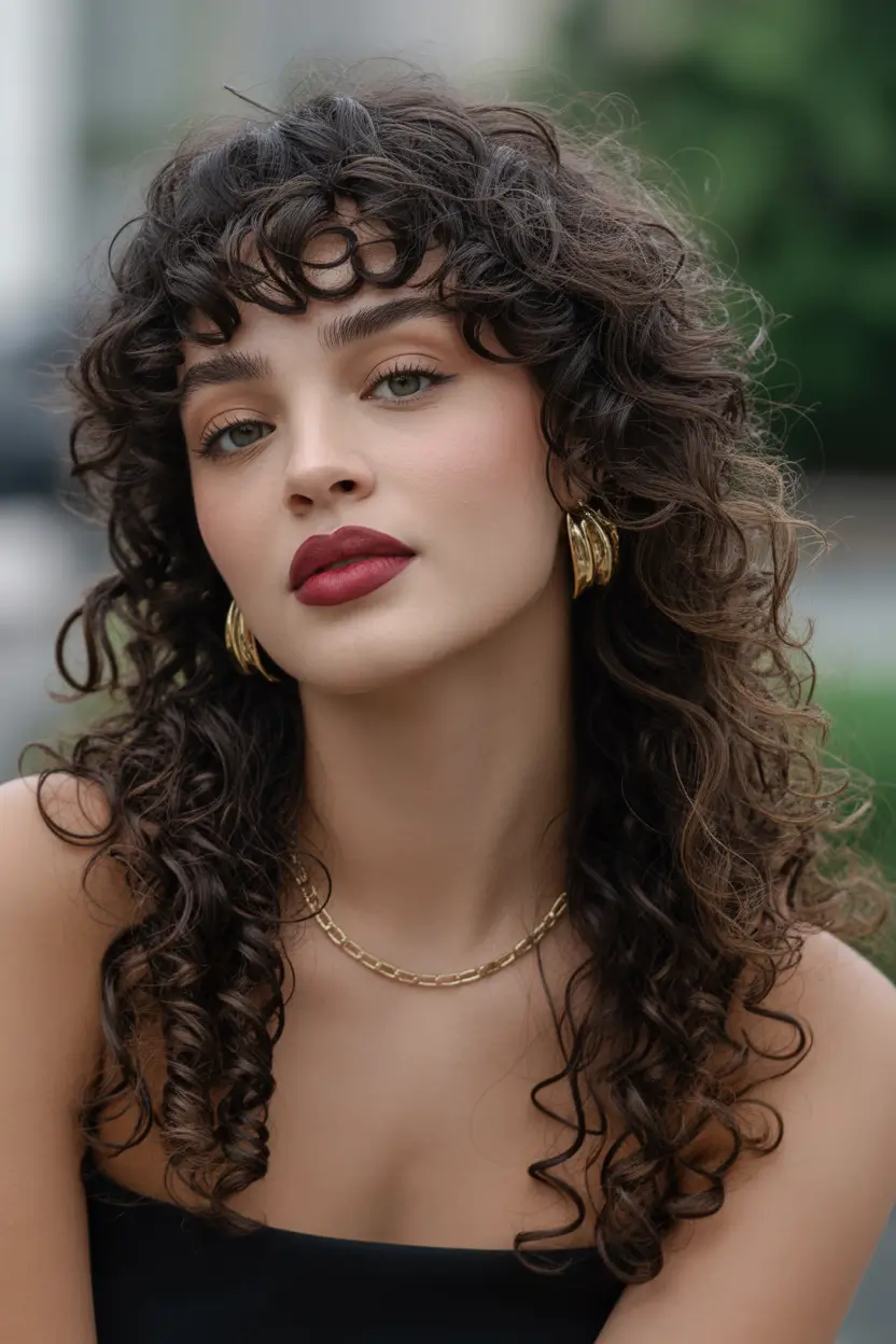 Best hairstyles for long hair 2026 Soft Curly Layers With Wispy Bangs