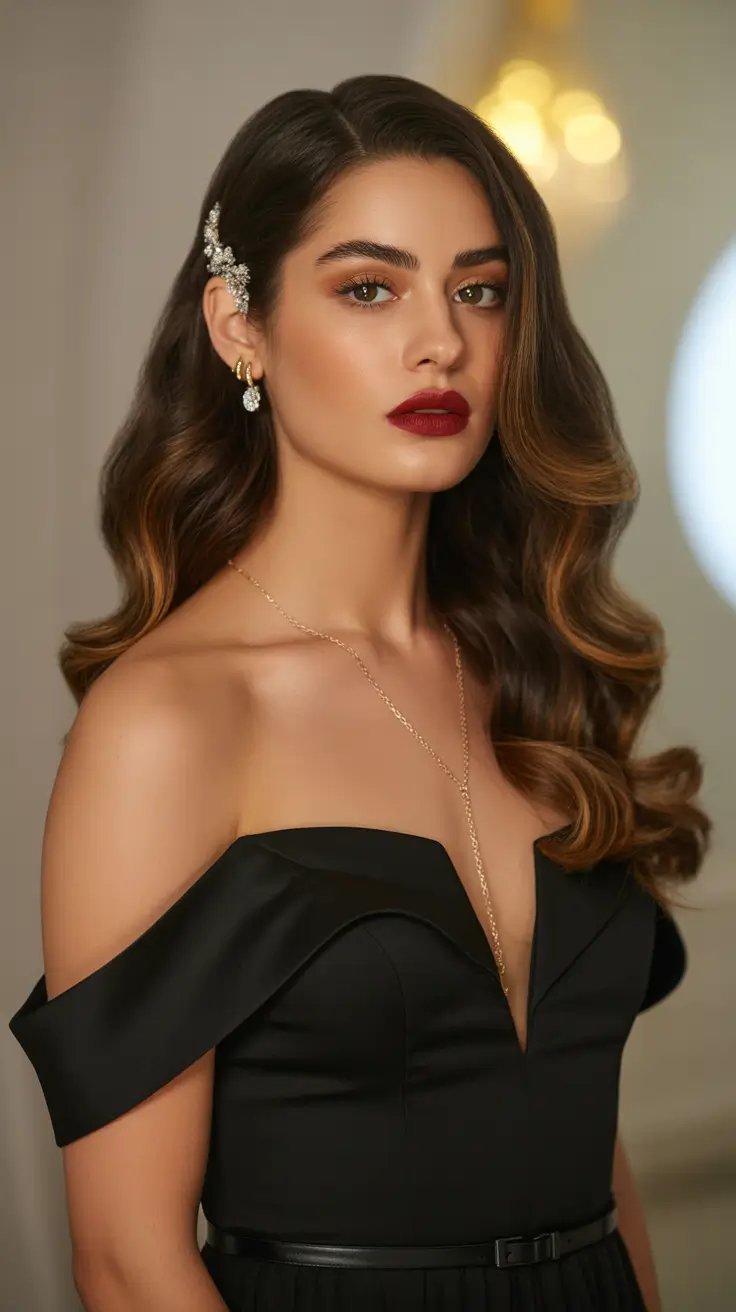 Best hairstyles for long hair 2026 Side Swept Waves With Statement Hair Clip