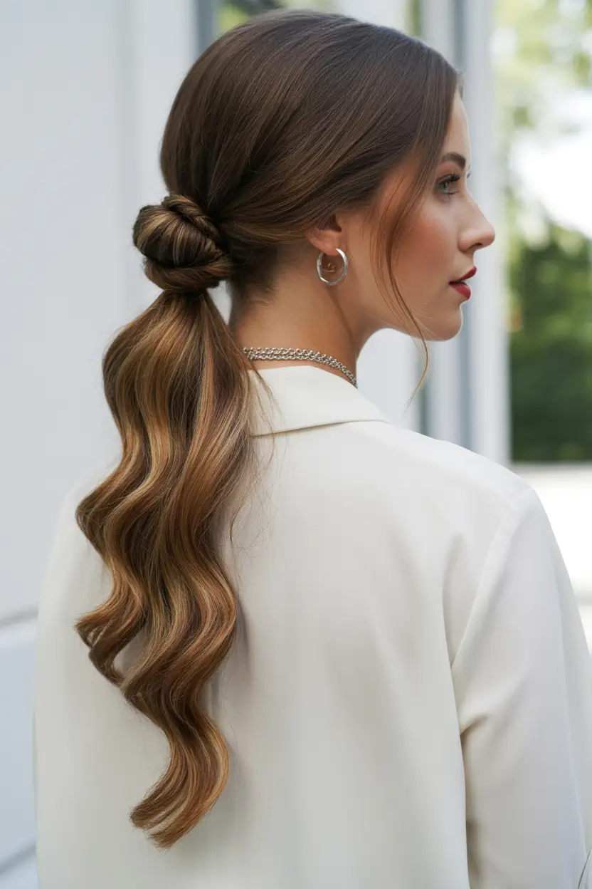 Best hairstyles for long hair 2026 Low Wrapped Ponytail With Soft Waves