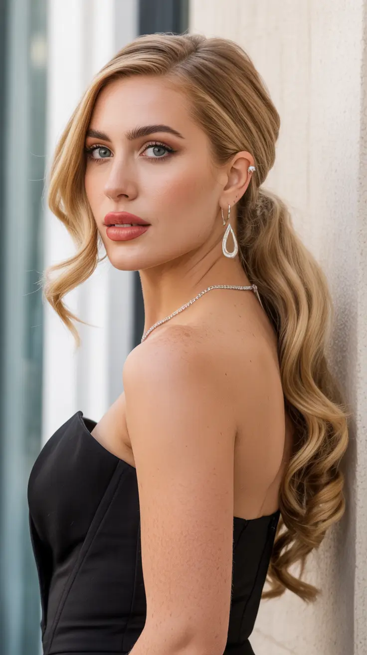 Best hairstyles for long hair 2026 Side Part Low Ponytail With Soft Volume