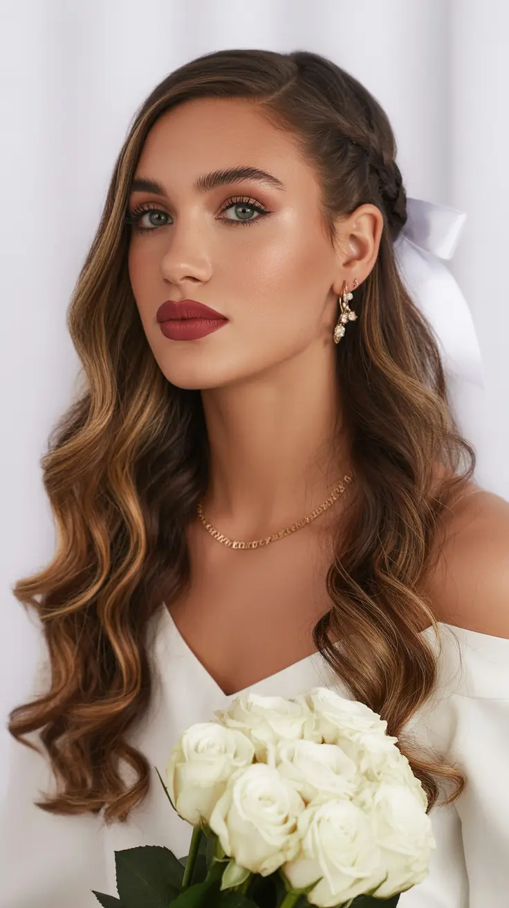 Best hairstyles for long hair 2026 Romantic Half Up Bridal Waves