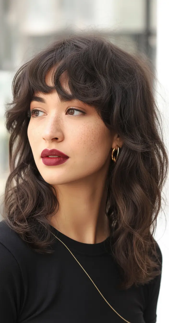 Best mid-length haircuts 2026 Soft Wavy Mid Length Cut With Airy Fringe