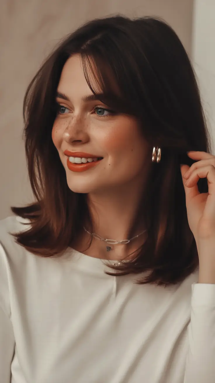 Best mid-length haircuts 2026 Chocolate Mid Length Layers With Light Curtain Movement