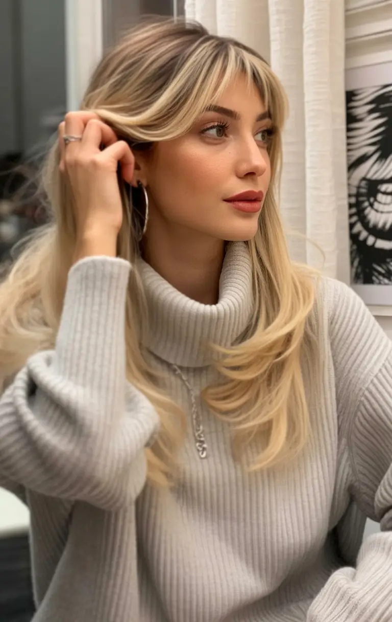 Best mid-length haircuts 2026 Blonde Mid Length Layers With Soft Curtain Bangs