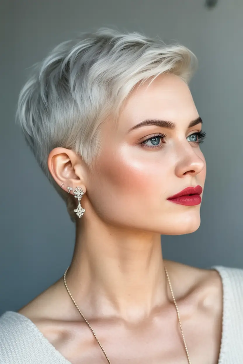 Best short haircuts for women 2026 Platinum cropped pixie with sleek contouring