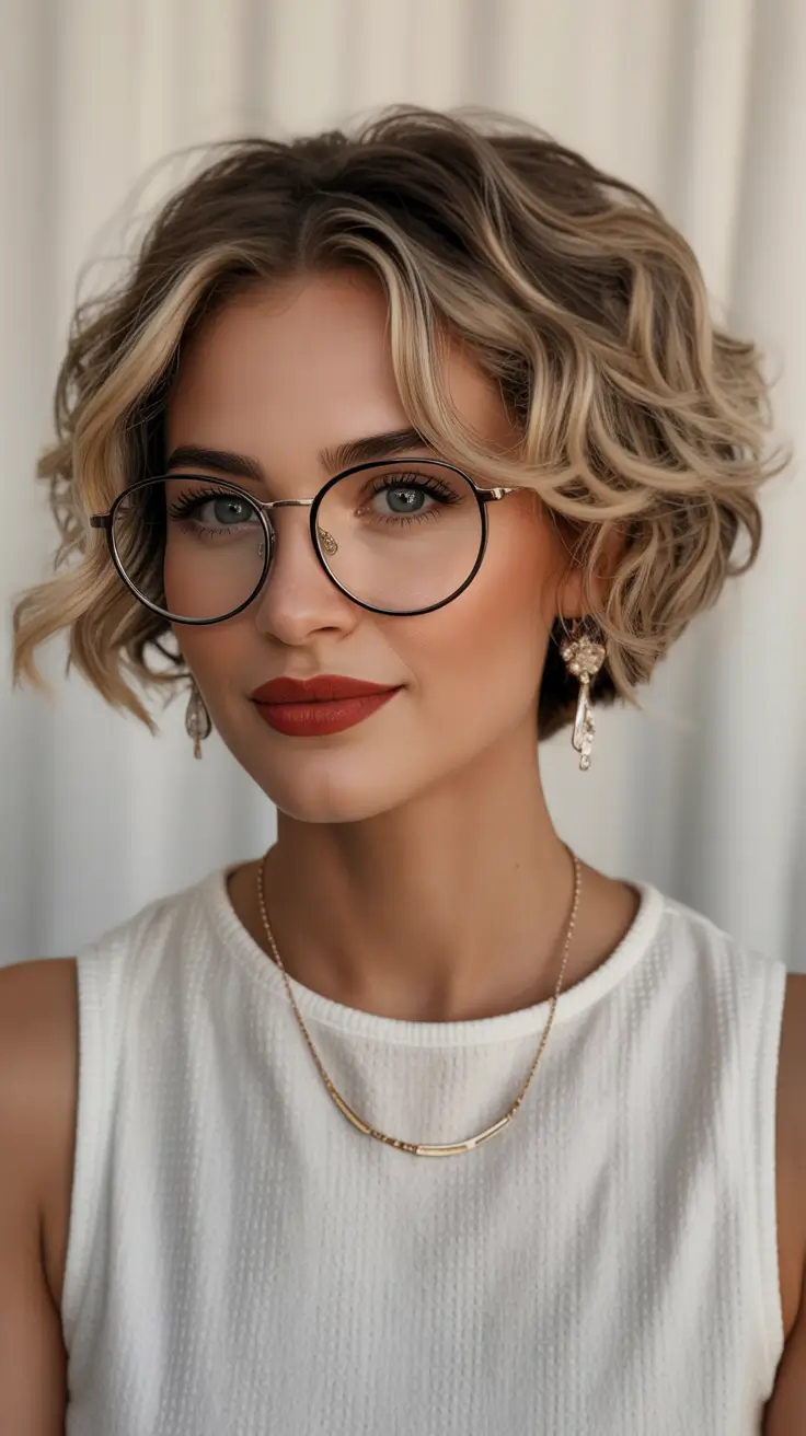 Best short haircuts for women 2026 Soft rounded wavy bob with natural highlights