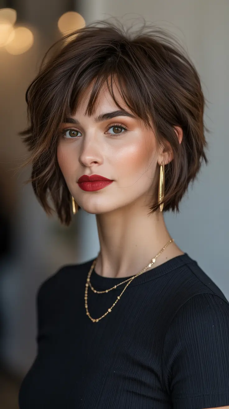 Best short haircuts for women 2026 Voluminous layered bob with face framing bangs
