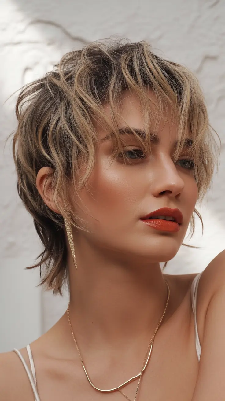 Best short haircuts for women 2026 Modern tousled shag with soft fringe detail