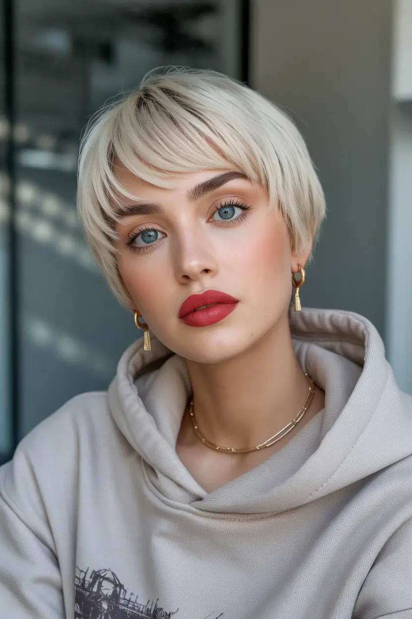 Best short haircuts for women 2026 Soft cropped pixie with feather light bangs