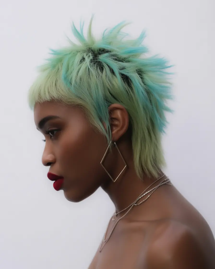 Best short haircuts for women 2026 Electric aqua micro wolf cut with bold texture