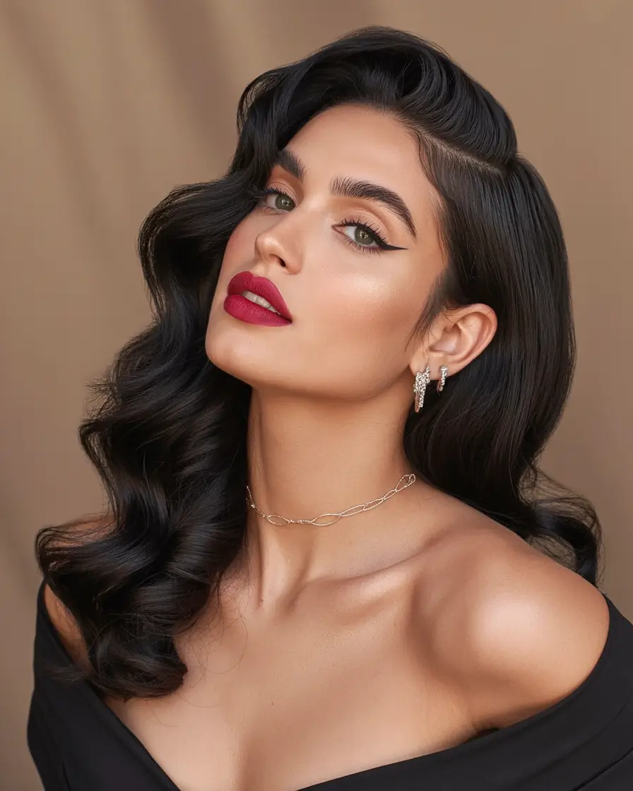 Best side part hairstyles 2026 Sleek Side Part With Glossy Black Waves