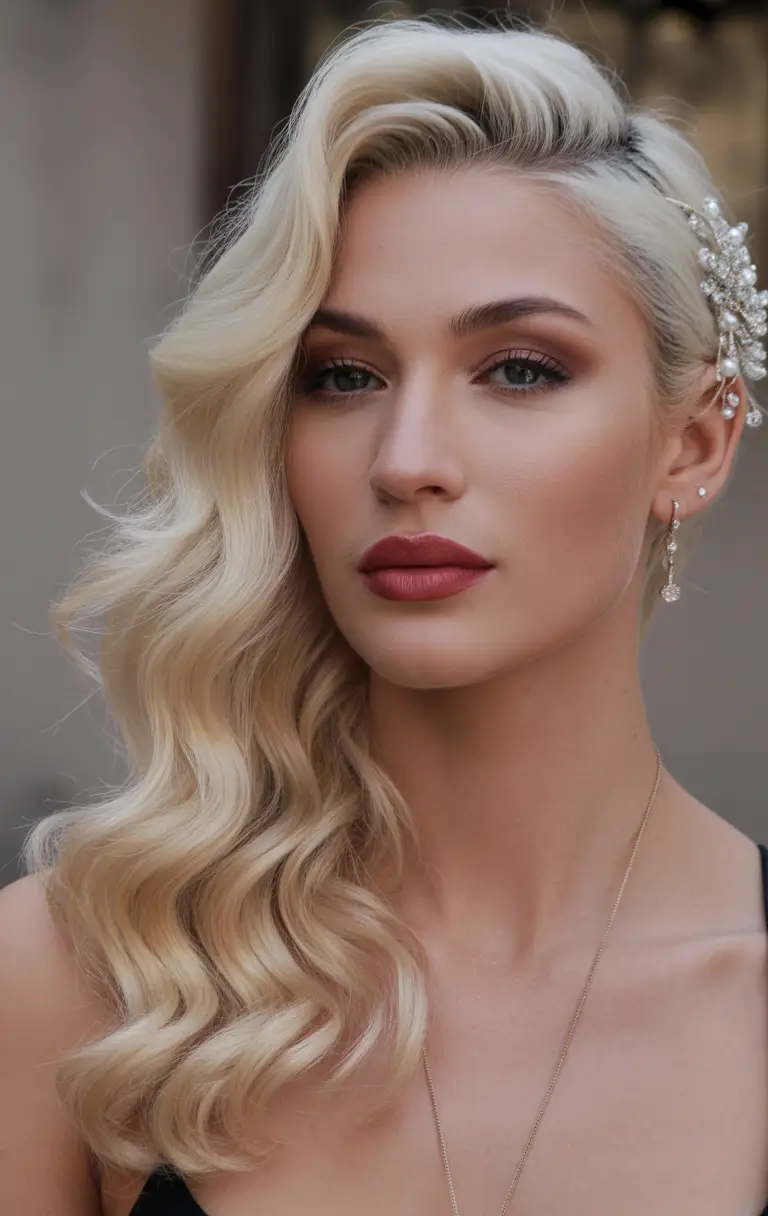 Best side part hairstyles 2026 Soft Blonde Side Part With Bridal Polish
