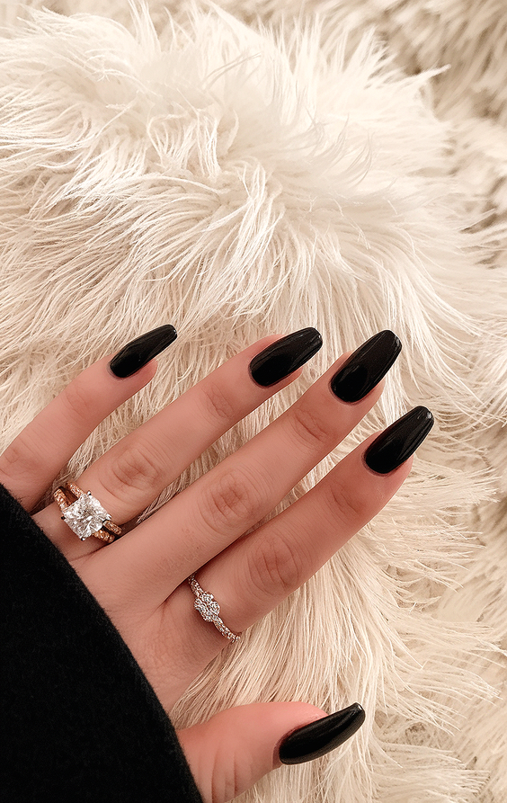 black nails ideas 2026 almond glossy